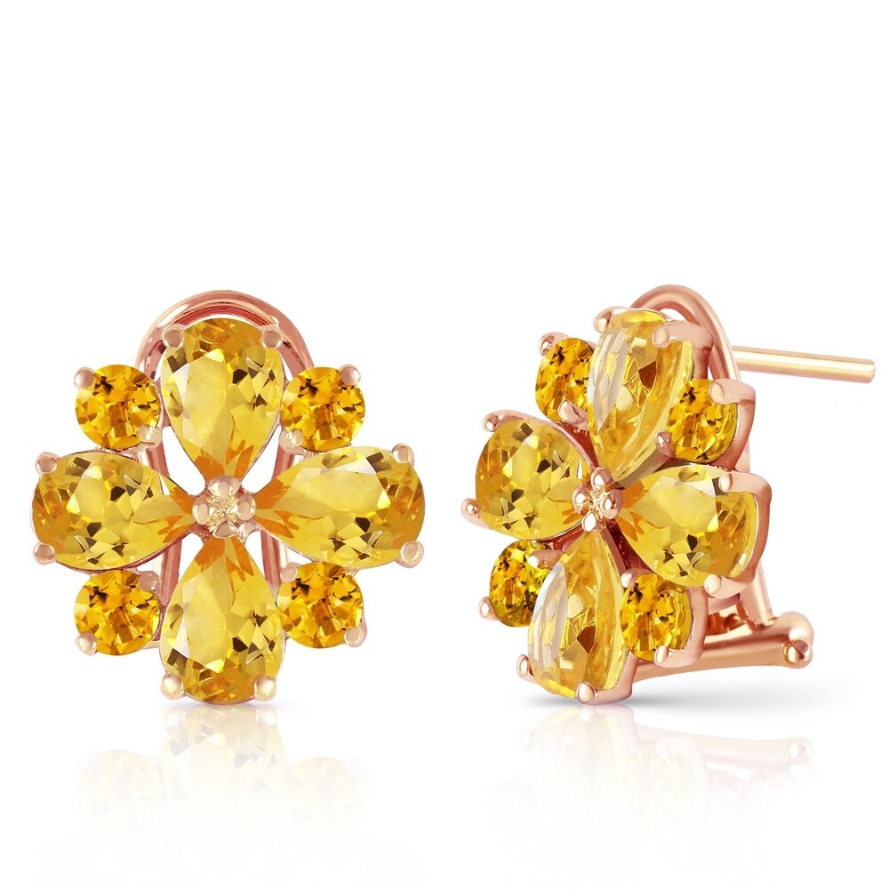 4.85 CTW 14K Solid Rose Gold Flower Citrine Clip Earrings