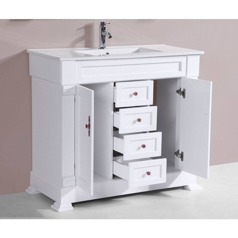 40-inch Balboa White Single Traditional Vanity with Integrated Sink