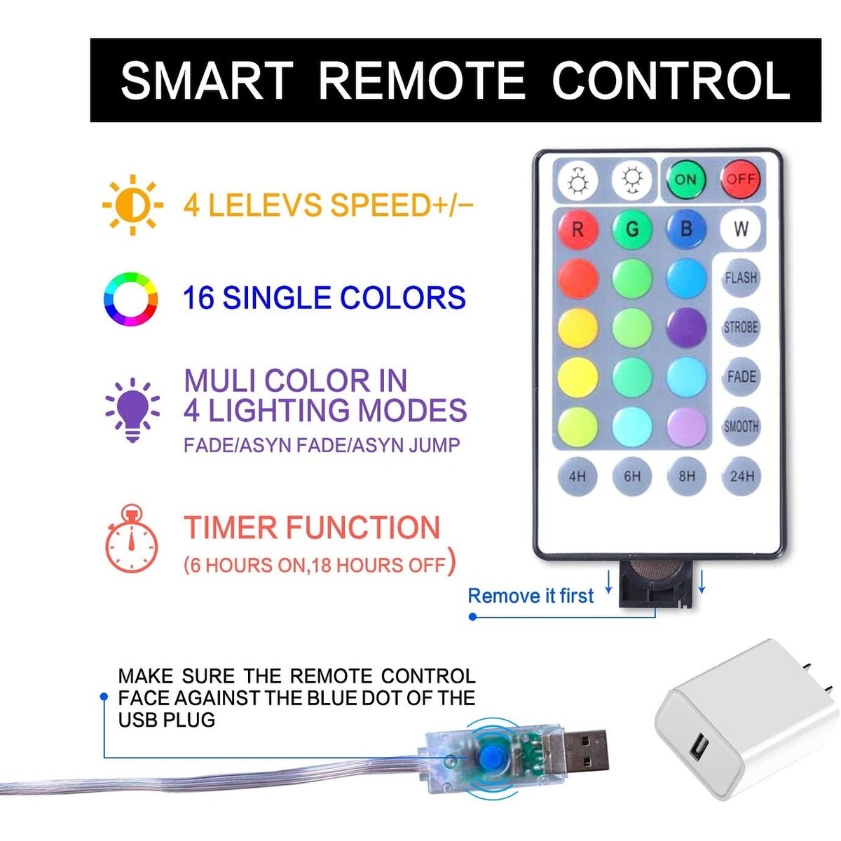 40 Ft 16 Colors Changing String Lights with Remote Control - Yellow