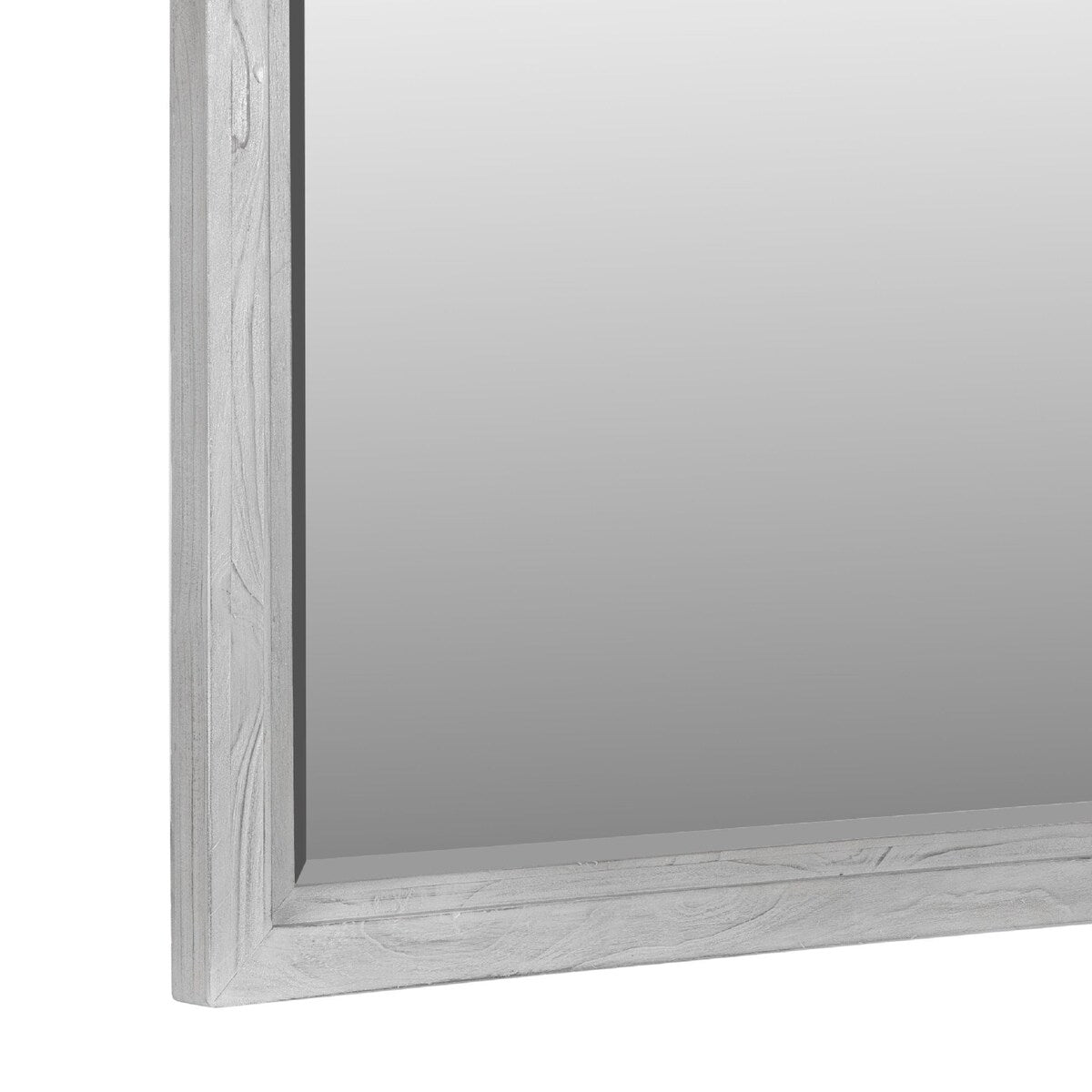 40 Inch Lou Rectangular Mirror, Wood Frame, Grain Details, Washed White