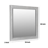 40 Inch Lou Rectangular Mirror, Wood Frame, Grain Details, Washed White