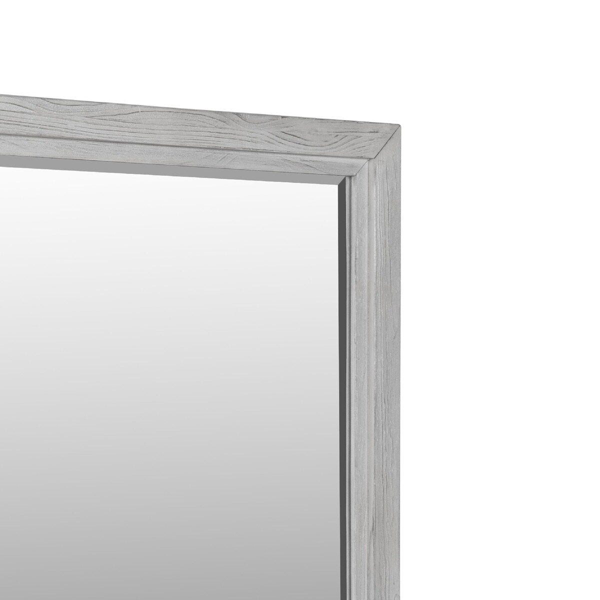 40 Inch Lou Rectangular Mirror, Wood Frame, Grain Details, Washed White