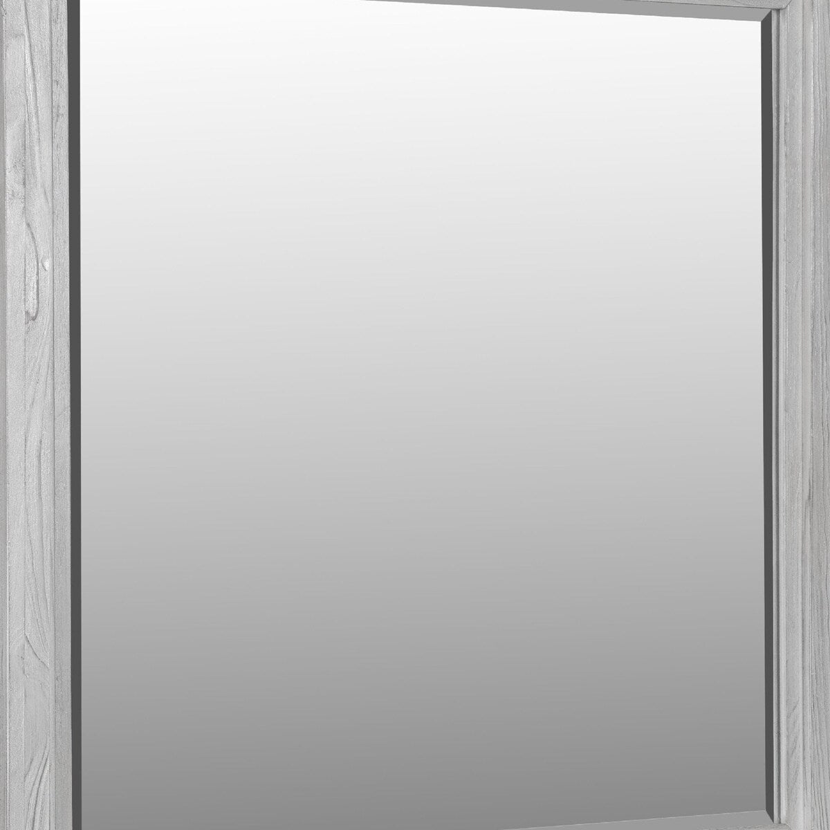 40 Inch Lou Rectangular Mirror, Wood Frame, Grain Details, Washed White