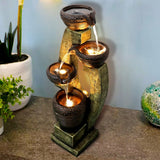 40-Inch Modern Outdoor Garden Fountain w/LED Lights for Garden Patio