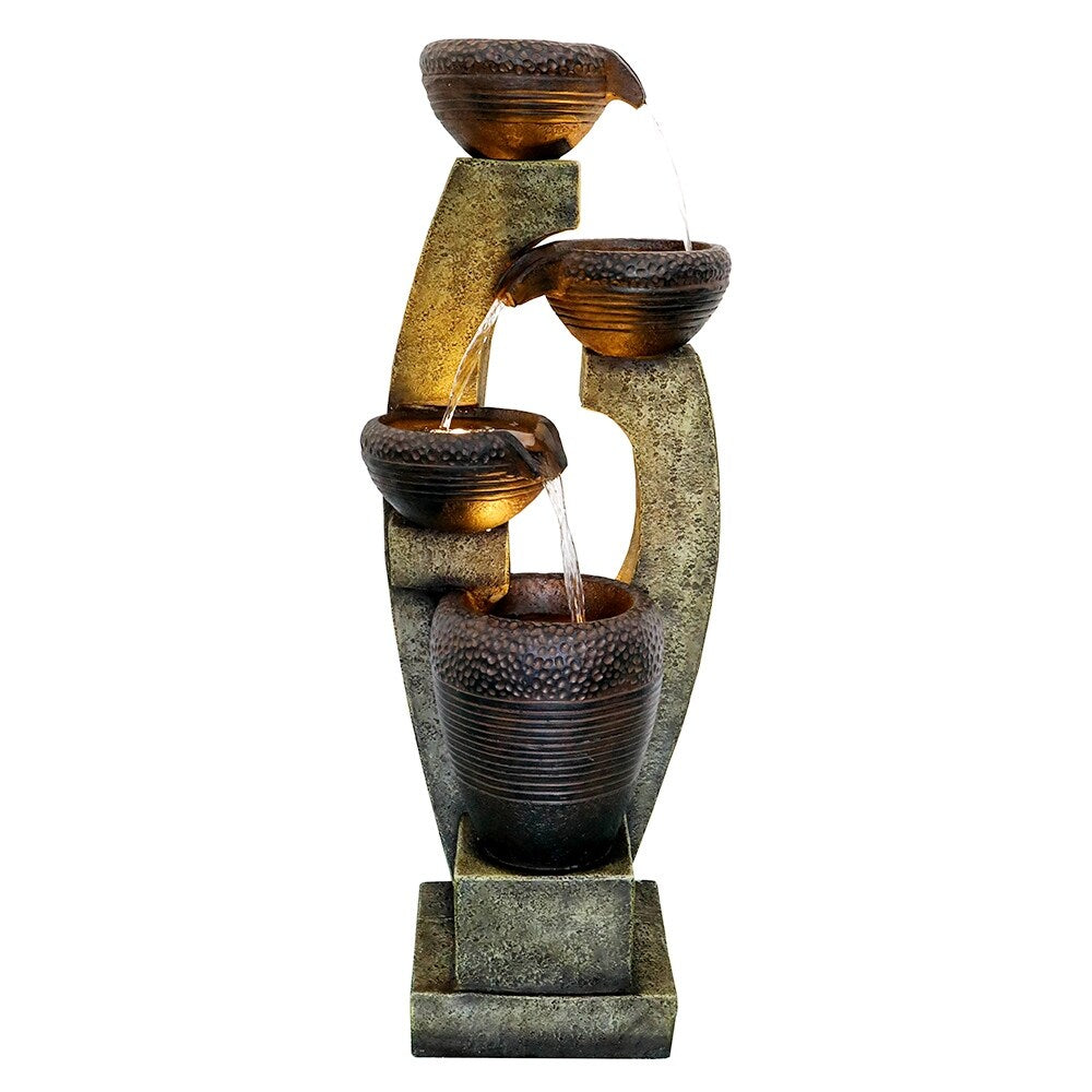 40-Inch Modern Outdoor Garden Fountain w/LED Lights for Garden Patio