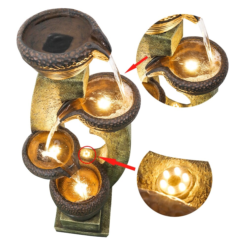 40-Inch Modern Outdoor Garden Fountain w/LED Lights for Garden Patio