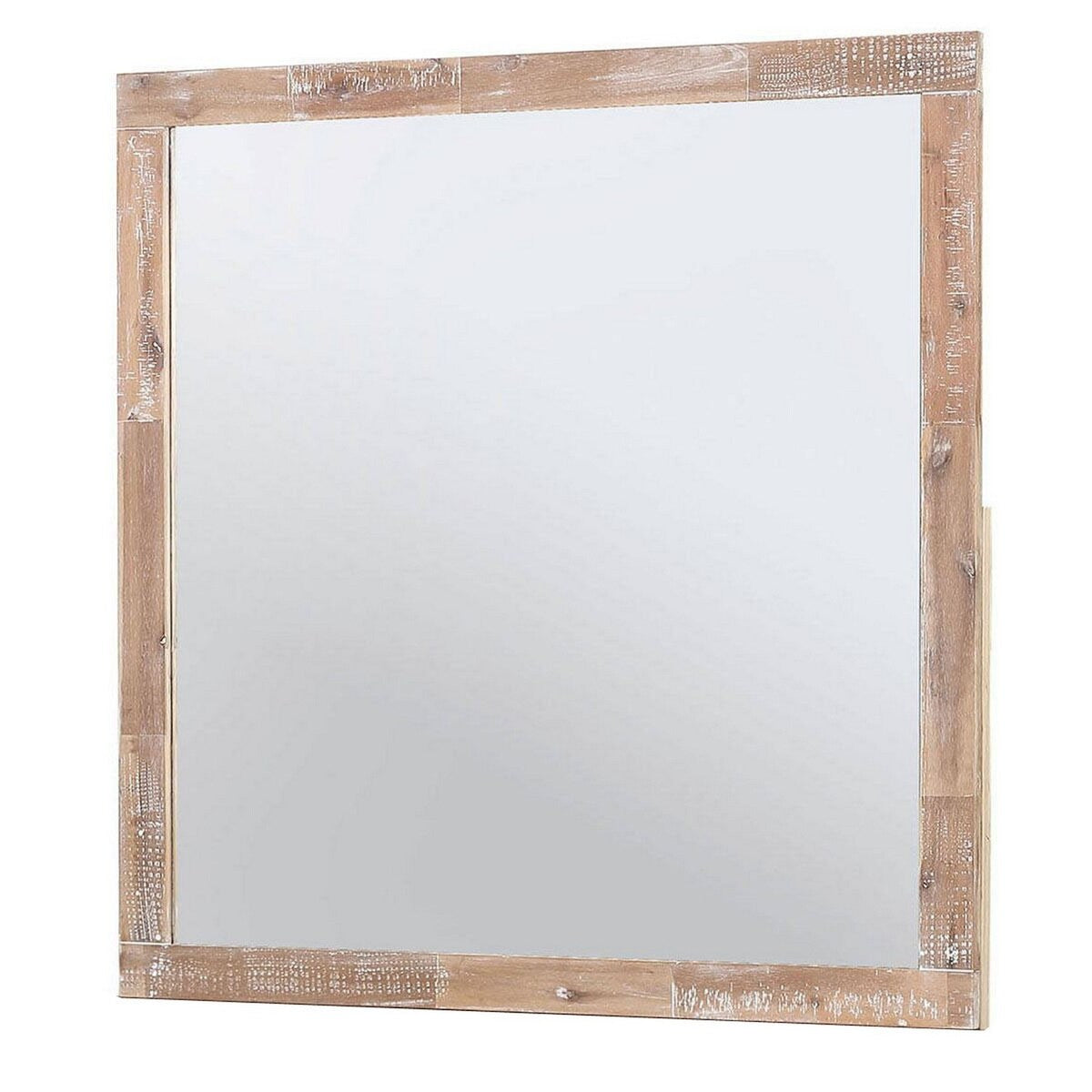 40 Inch Rustic Style Wooden Frame Square Mirror, Gray
