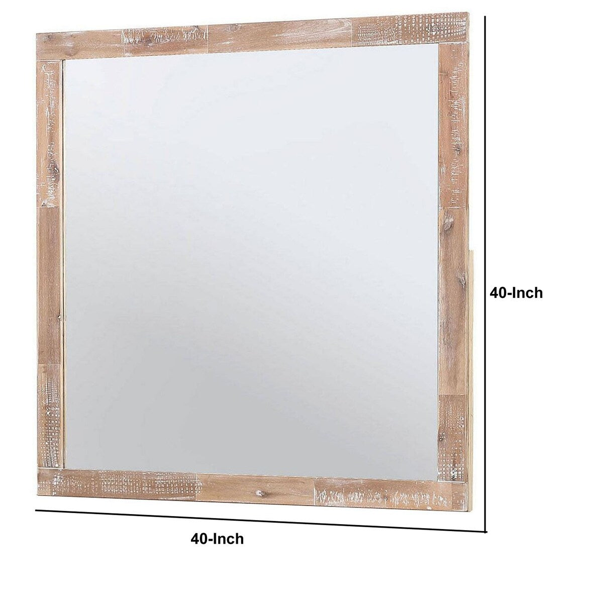 40 Inch Rustic Style Wooden Frame Square Mirror, Gray