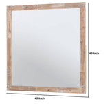 40 Inch Rustic Style Wooden Frame Square Mirror, Gray