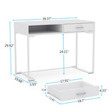 40 Inches Computer Desk White and Gold Desk with 2 Drawers