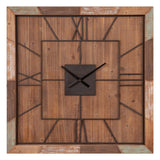 40" Oversized Square Distressed Wood Plank and Metal Square Wall Clock