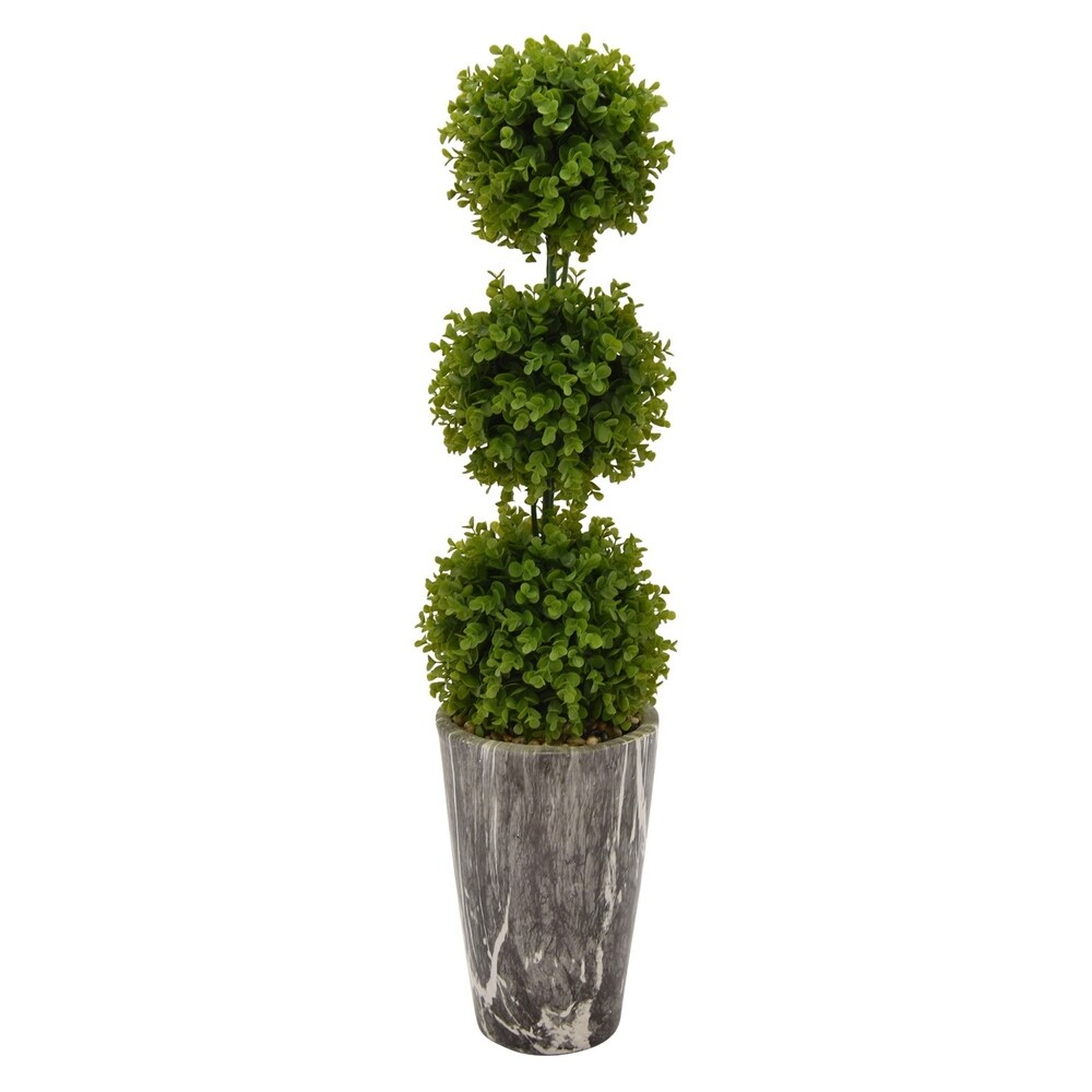 40 " Porcelain-Ceramic Three Hands Faux Topiary Pot Finished in Green