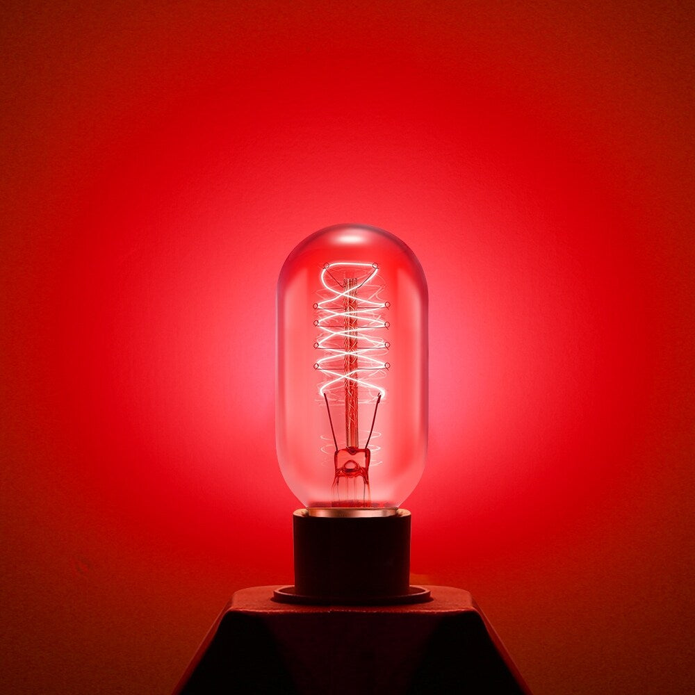 YANSUN 40-Watt Equivalent T45 Red Dimmable E26 Vintage Edison Incandescent Light Bulb for Halloween Christmas (4-Pack)