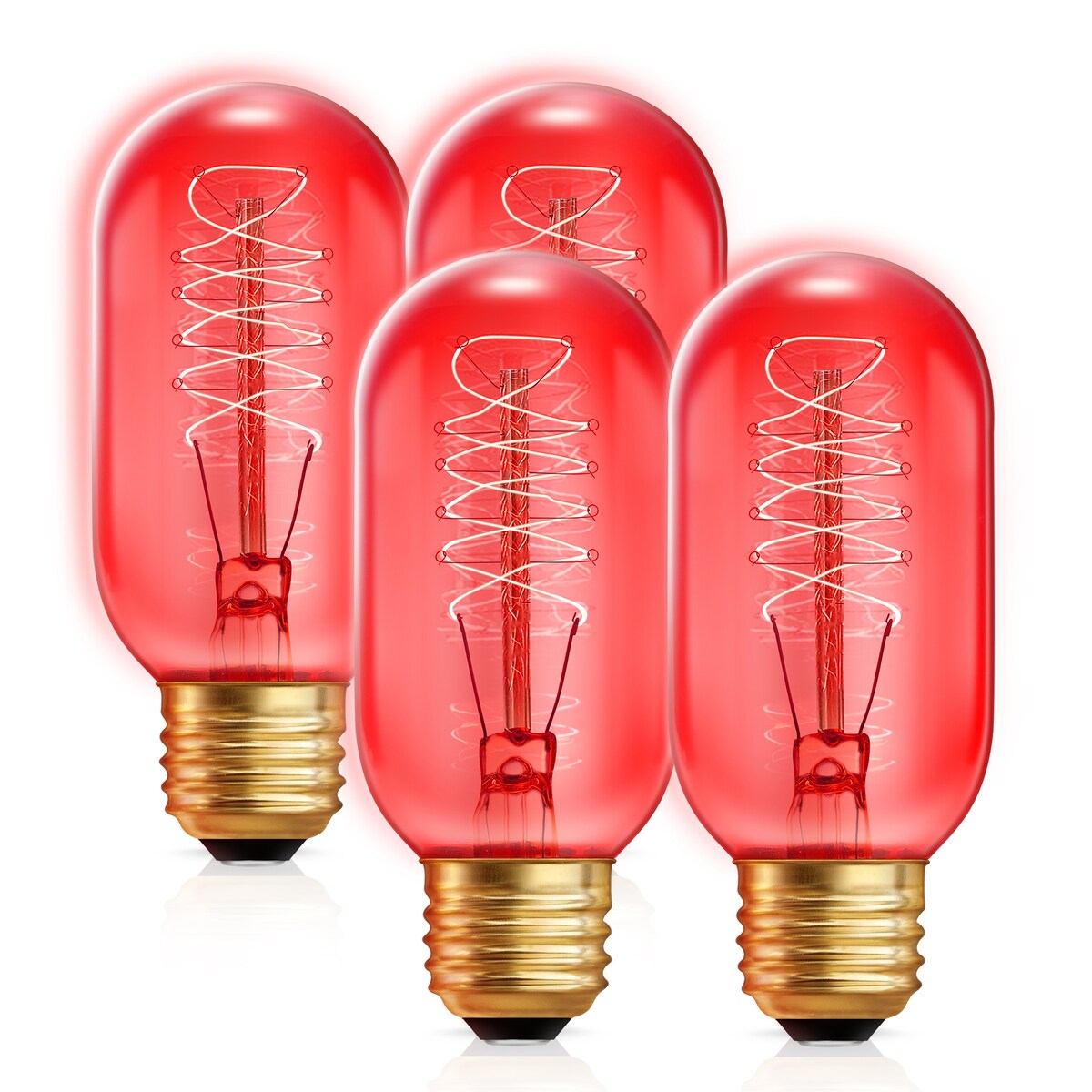 YANSUN 40-Watt Equivalent T45 Red Dimmable E26 Vintage Edison Incandescent Light Bulb for Halloween Christmas (4-Pack)