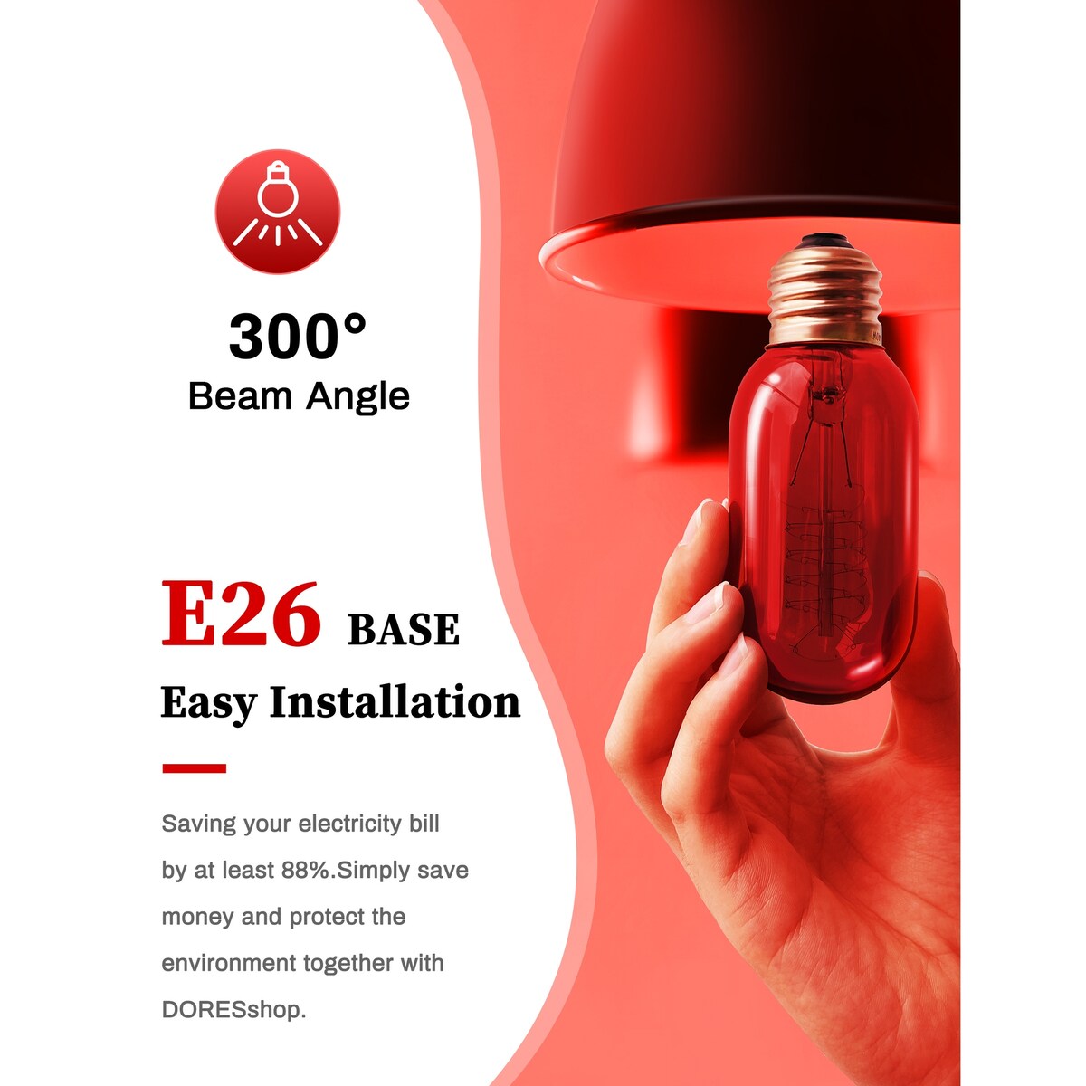 YANSUN 40-Watt Equivalent T45 Red Dimmable E26 Vintage Edison Incandescent Light Bulb for Halloween Christmas (4-Pack)
