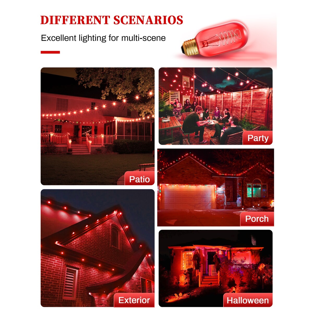 YANSUN 40-Watt Equivalent T45 Red Dimmable E26 Vintage Edison Incandescent Light Bulb for Halloween Christmas (4-Pack)