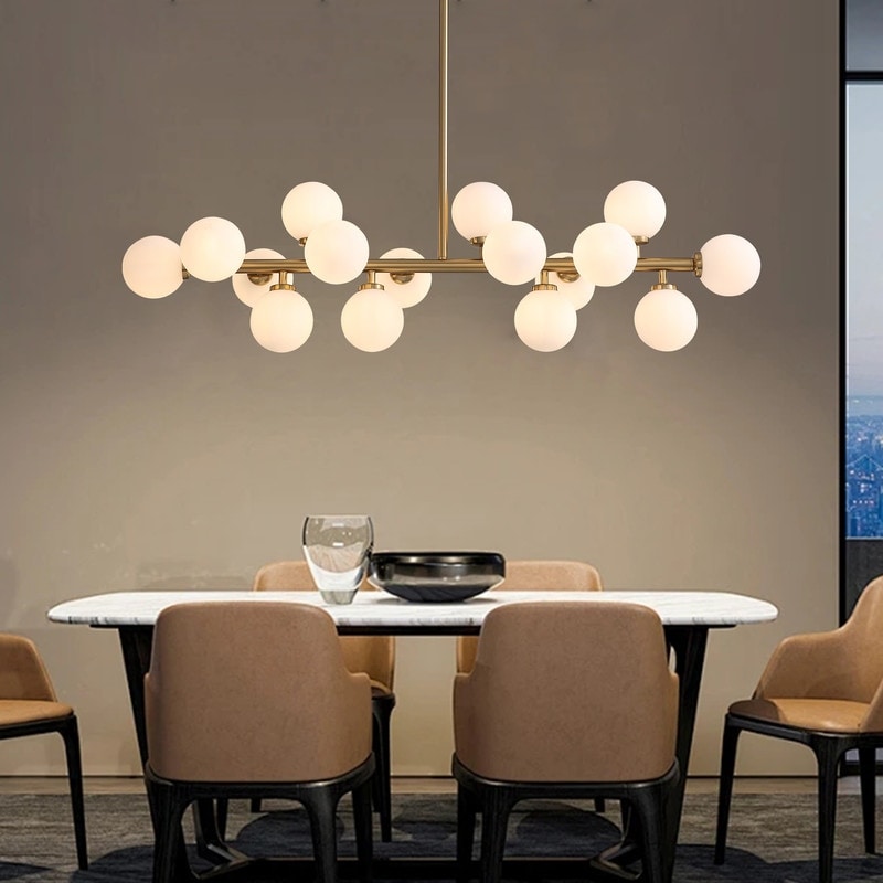 40 in. Linear Pendant Lighting Brass Modern Chandelier 16-Light Frosted Glass Kitchen Island Light for Dining Room