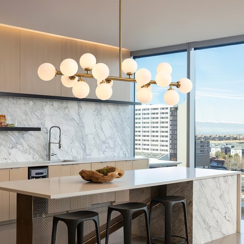 40 in. Linear Pendant Lighting Brass Modern Chandelier 16-Light Frosted Glass Kitchen Island Light for Dining Room