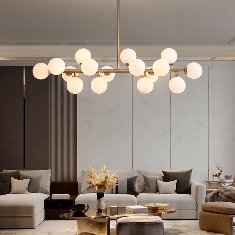 40 in. Linear Pendant Lighting Brass Modern Chandelier 16-Light Frosted Glass Kitchen Island Light for Dining Room