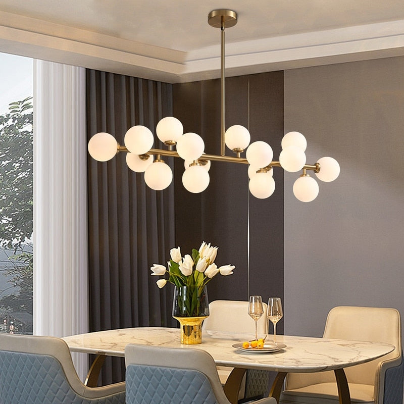 40 in. Linear Pendant Lighting Brass Modern Chandelier 16-Light Frosted Glass Kitchen Island Light for Dining Room