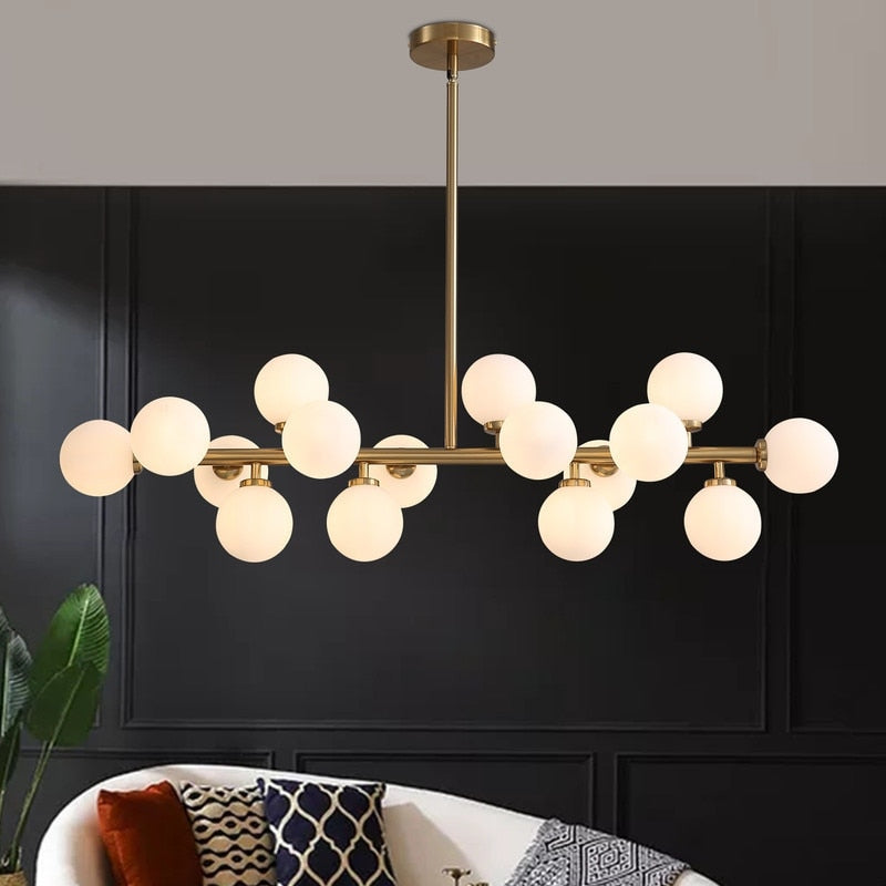 40 in. Linear Pendant Lighting Brass Modern Chandelier 16-Light Frosted Glass Kitchen Island Light for Dining Room