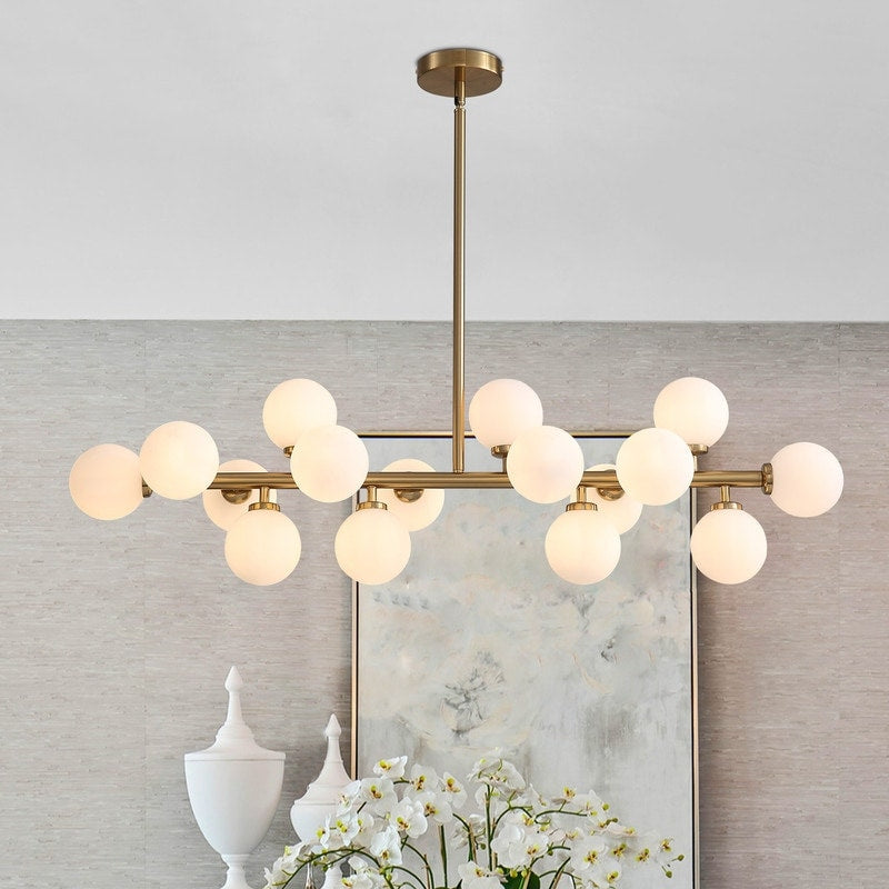 40 in. Linear Pendant Lighting Brass Modern Chandelier 16-Light Frosted Glass Kitchen Island Light for Dining Room