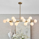 40 in. Linear Pendant Lighting Brass Modern Chandelier 16-Light Frosted Glass Kitchen Island Light for Dining Room