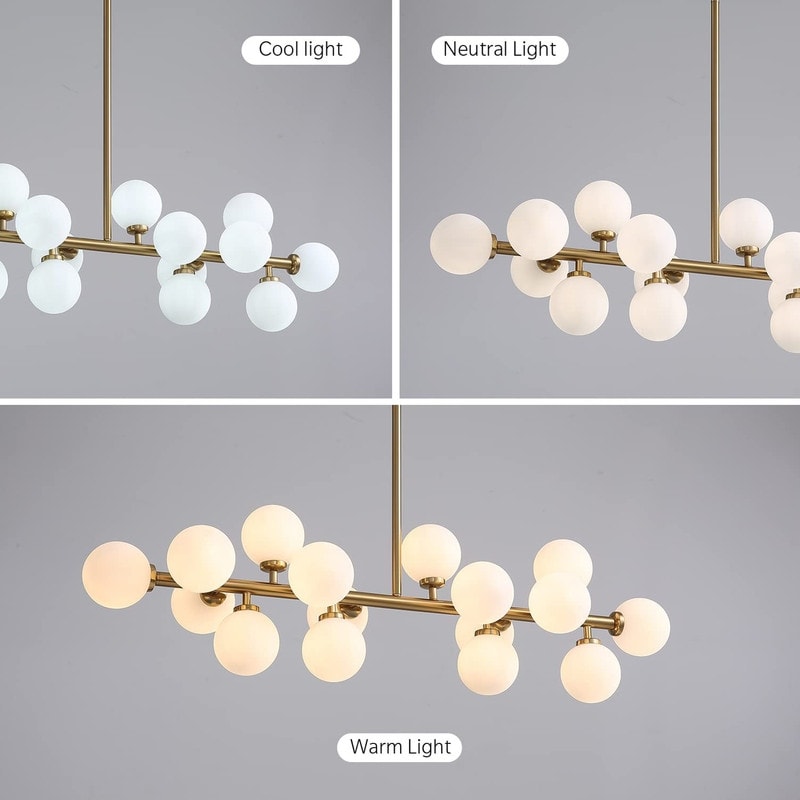 40 in. Linear Pendant Lighting Brass Modern Chandelier 16-Light Frosted Glass Kitchen Island Light for Dining Room
