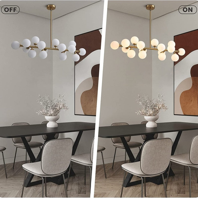 40 in. Linear Pendant Lighting Brass Modern Chandelier 16-Light Frosted Glass Kitchen Island Light for Dining Room