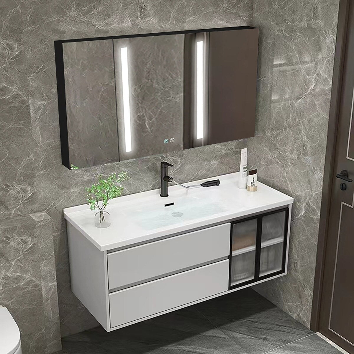 40 in.W x 30 in. H Aluminum Surface Mounted LED Medicine Cabinet with Doors and Mirrors - 40'' X 30''