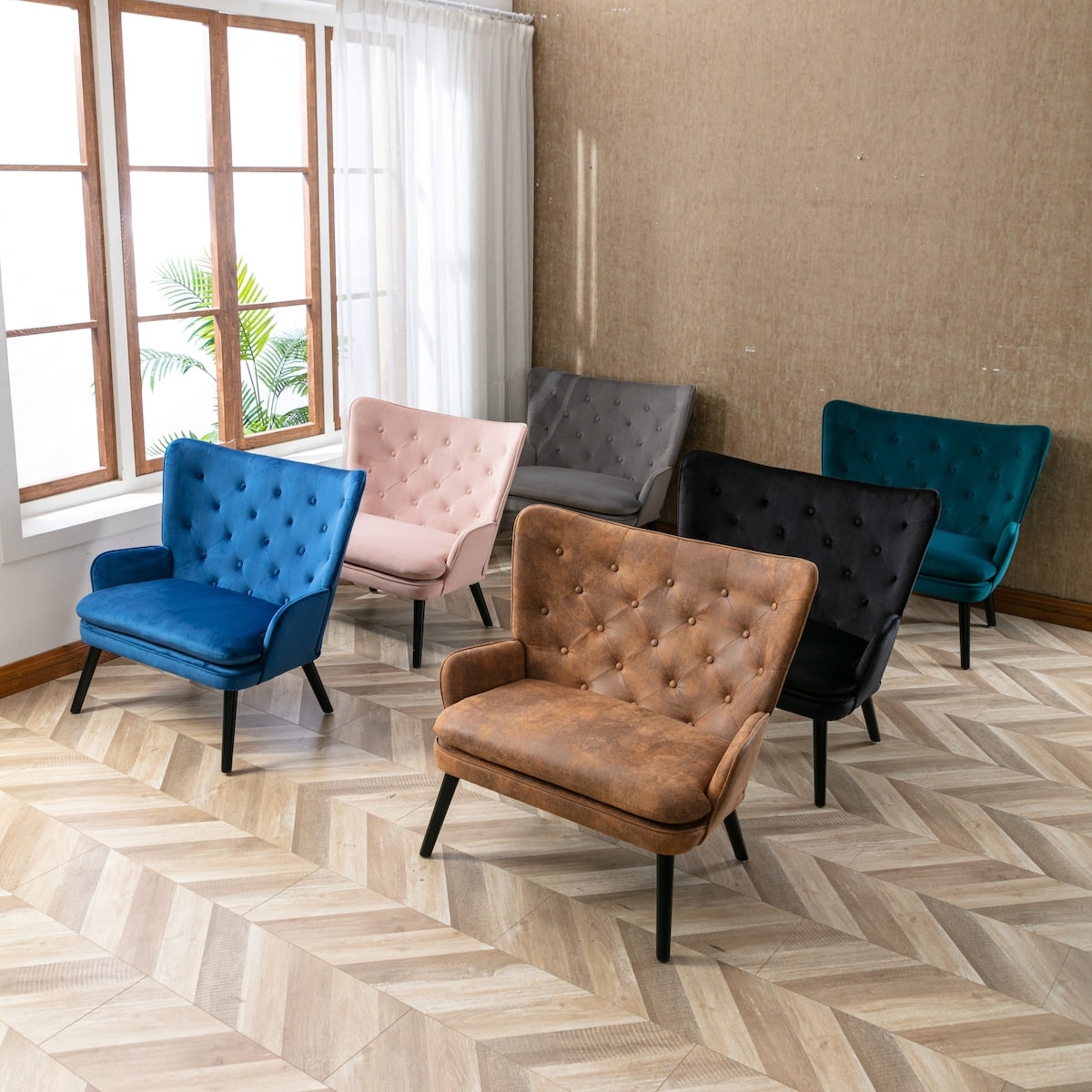 40.16" W Polyester Accent Chairs with Tufted Back, Padded Seat and Metal Legs