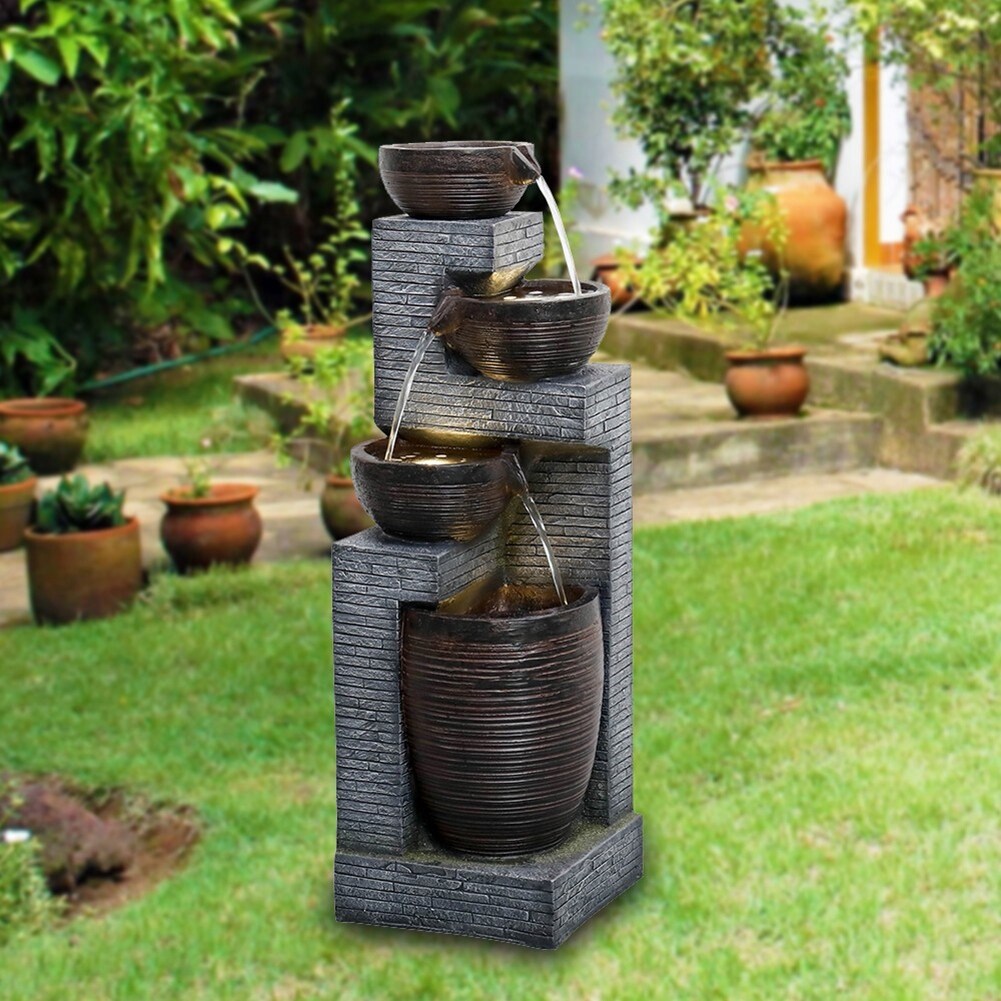 40.1" Garden Water Fountains with LED Lights