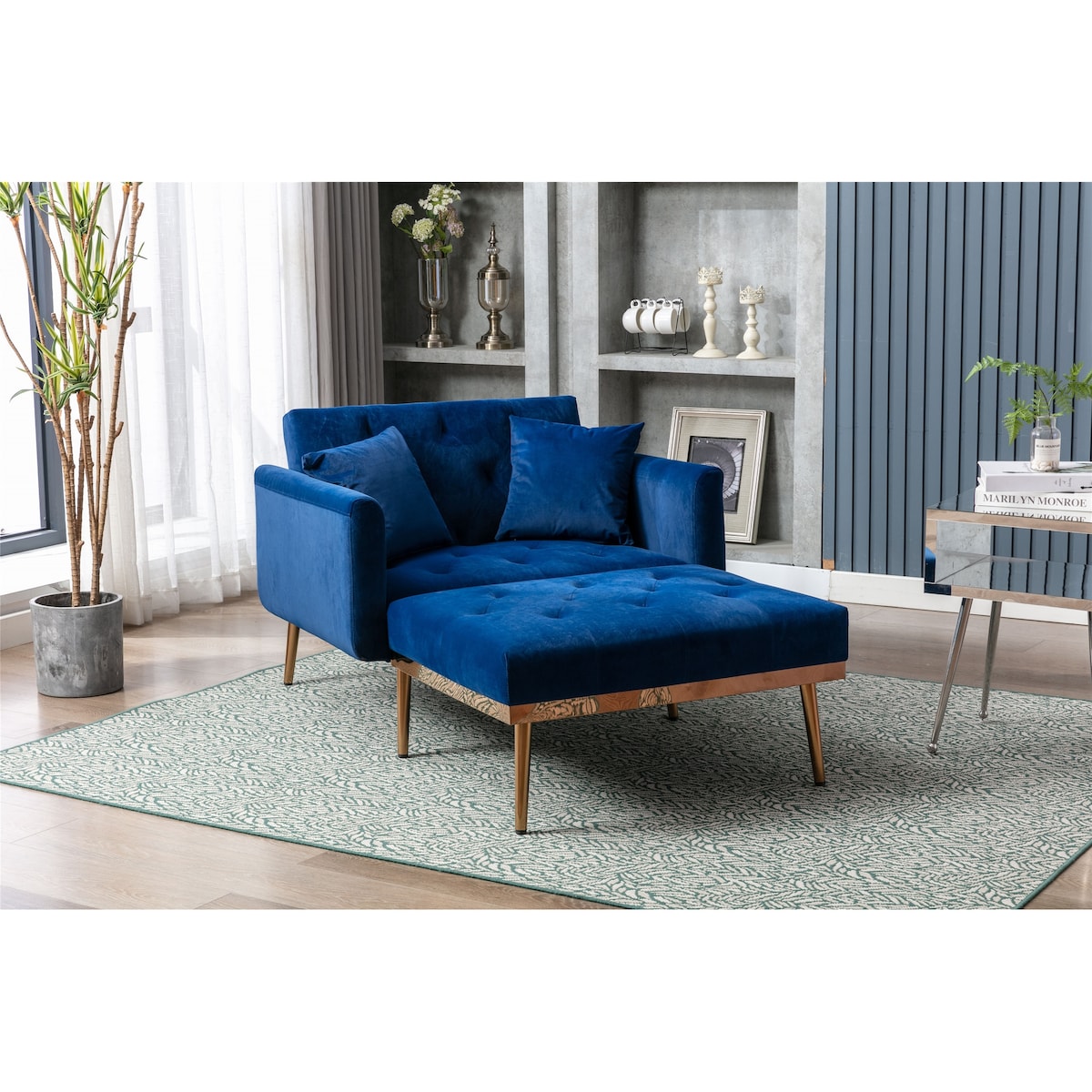 40.94" W Velvet Chaise Lounge Chair with Button Tufted Cushion and Ottoman