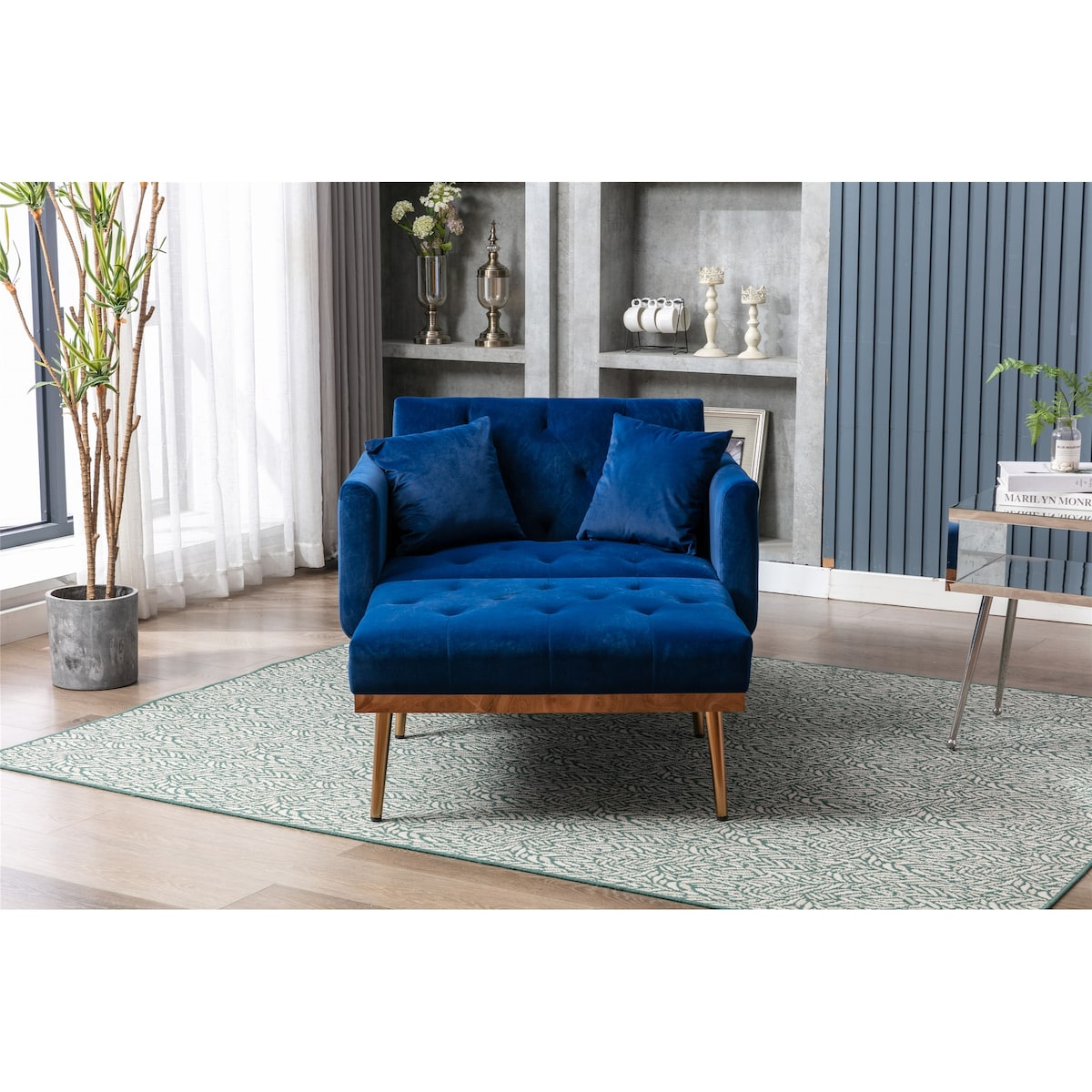 40.94" W Velvet Chaise Lounge Chair with Button Tufted Cushion and Ottoman