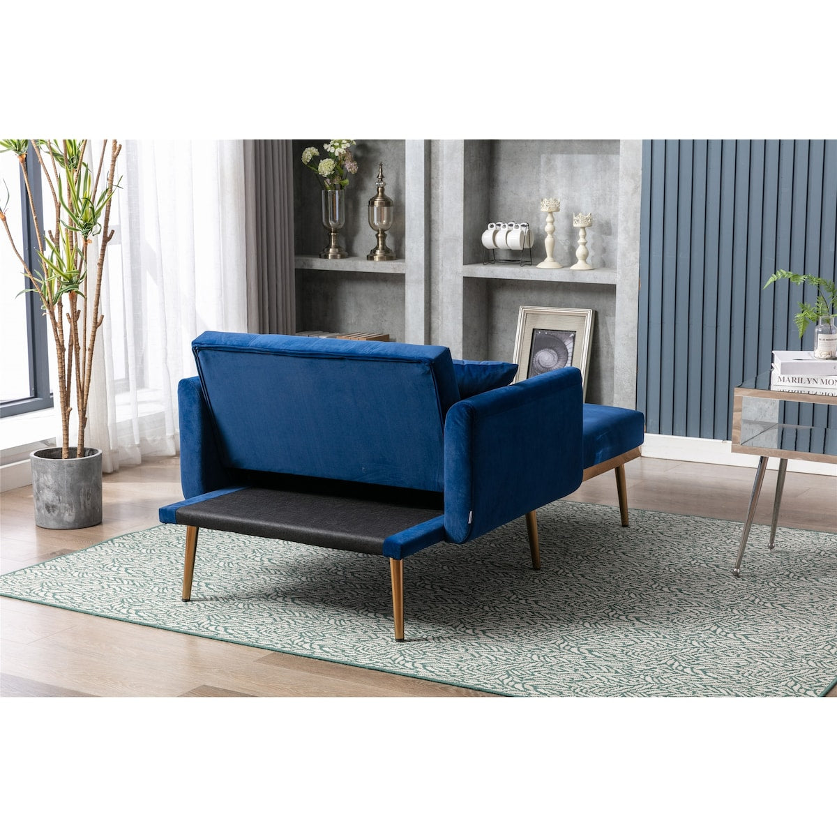 40.94" W Velvet Chaise Lounge Chair with Button Tufted Cushion and Ottoman