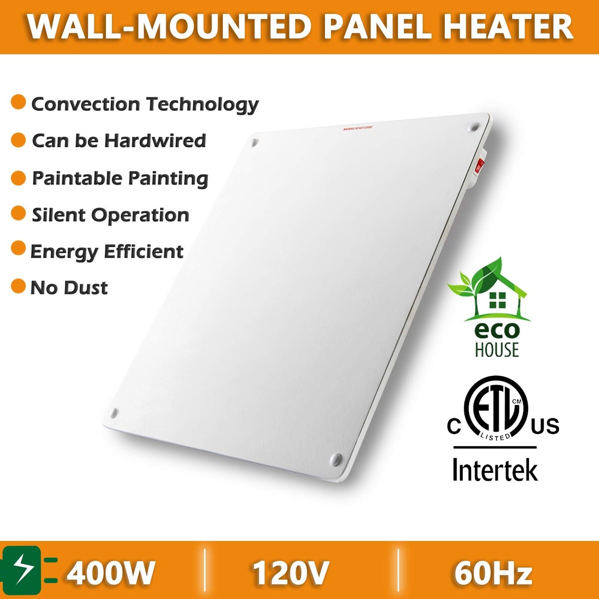 400-Watt Ceramic Wall Mounted/Freestanding Heater Panel with Overheat Protection