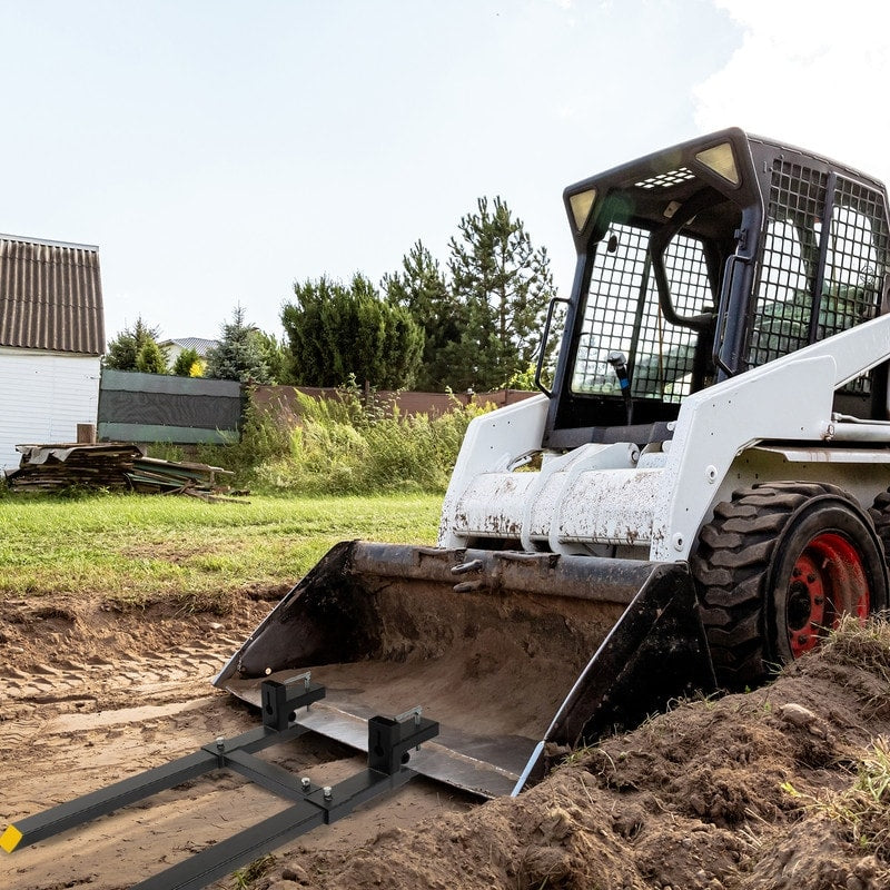 4000lbs 60" Clamp-On Pallet Forks Skid Steer Loader Bucket with Adjustable Stabilizer Ba