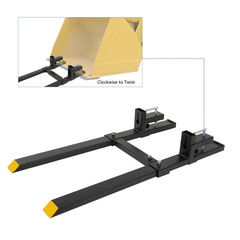 4000lbs 60" Clamp-On Pallet Forks Skid Steer Loader Bucket with Adjustable Stabilizer Ba