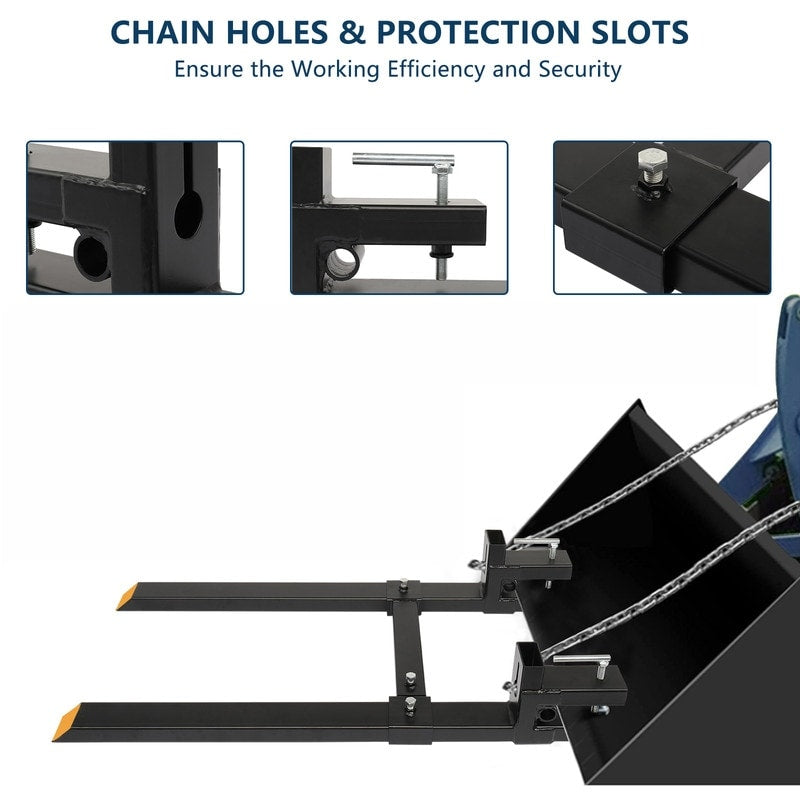 4000lbs 60" Clamp-On Pallet Forks Skid Steer Loader Bucket with Adjustable Stabilizer Ba