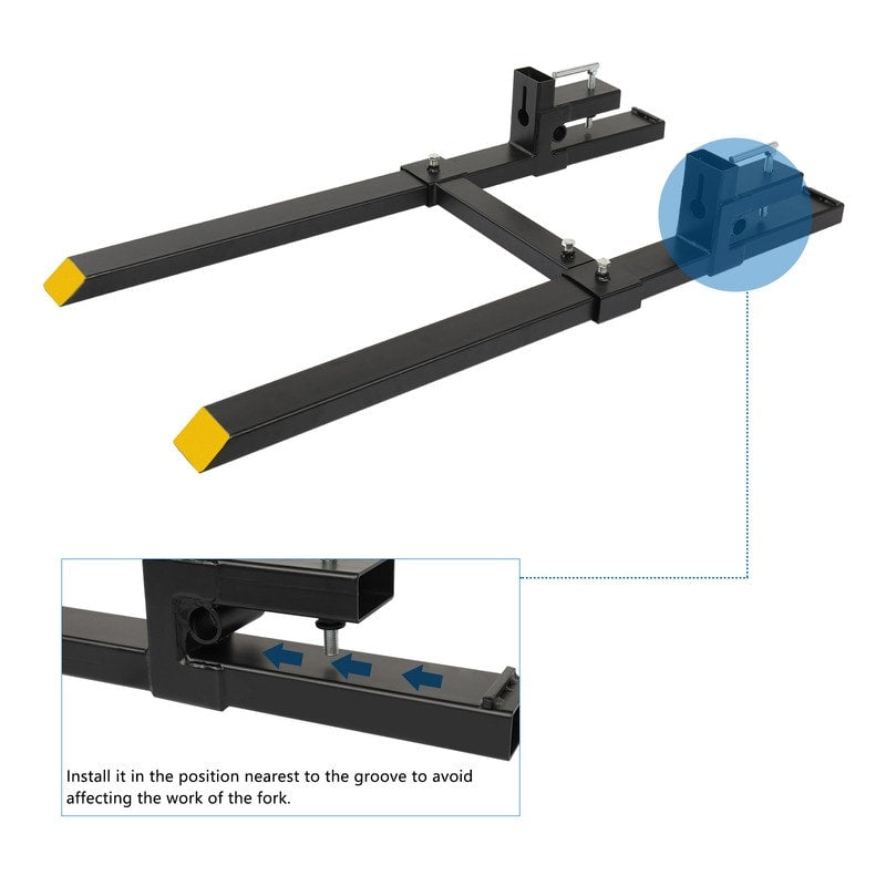 4000lbs 60" Clamp-On Pallet Forks Skid Steer Loader Bucket with Adjustable Stabilizer Ba