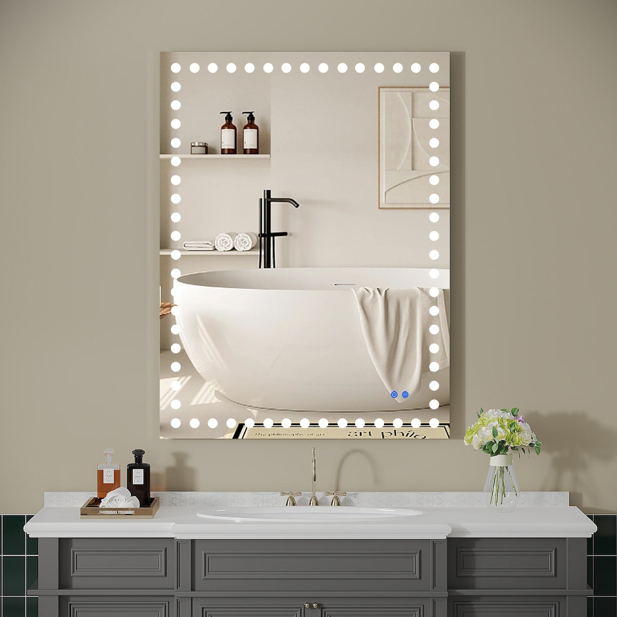 40X32 Inch Led-Lit Bathroom Mirror, Wall Mounted Anti-Fog Memory Recta