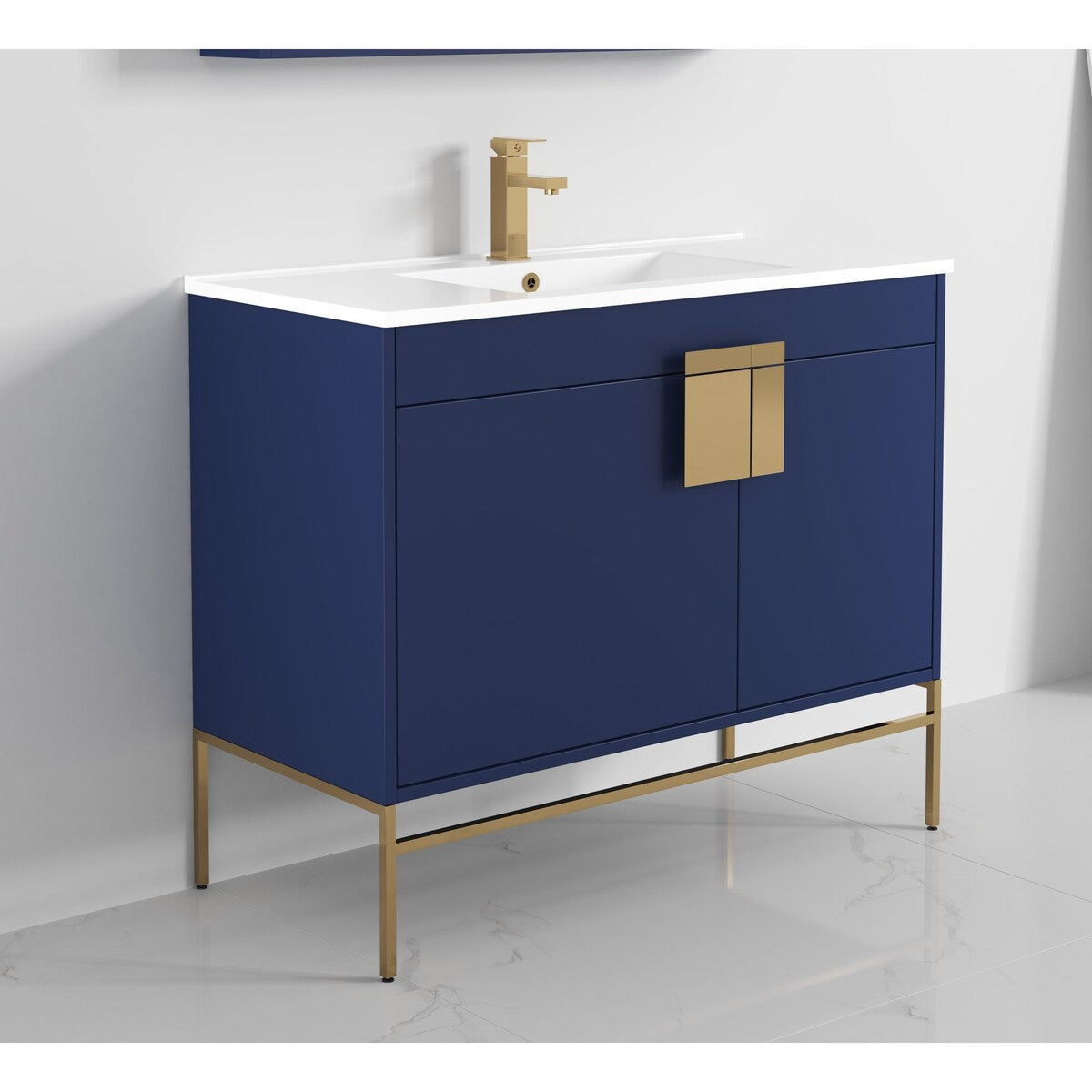 40" Modern Navy Blue Bathroom Vanity with Ceramic Top and Gold Hardware, Includes Medicine Cabinet