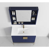 40" Modern Navy Blue Bathroom Vanity with Ceramic Top and Gold Hardware, Includes Medicine Cabinet