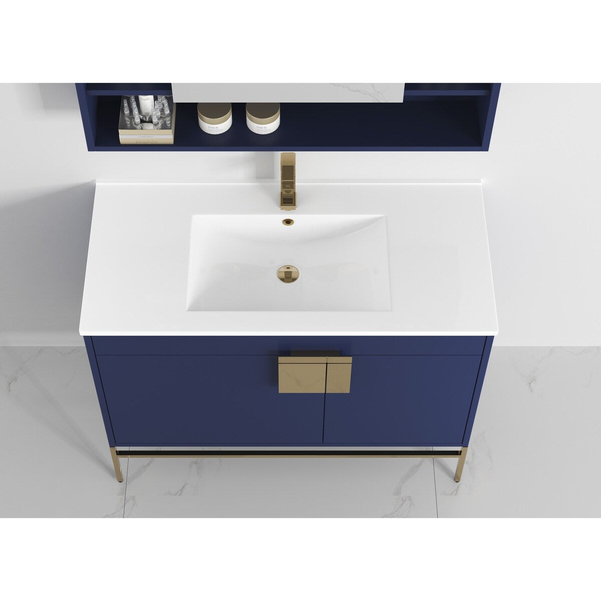 40" Modern Navy Blue Bathroom Vanity with Ceramic Top and Gold Hardware, Includes Medicine Cabinet