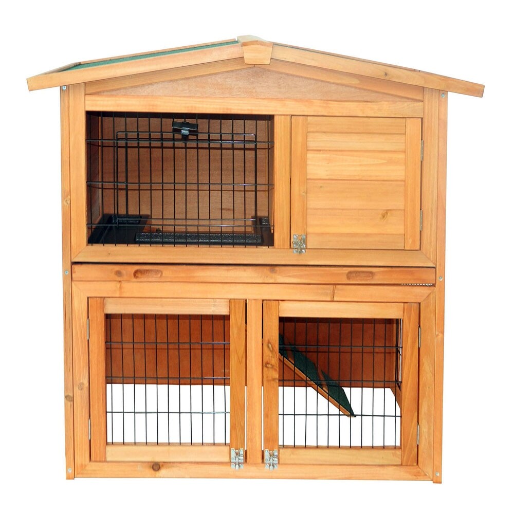 40" Triangle Roof Waterproof Wooden Rabbit Hutch A-Frame Pet Cage Wood Small House Chicken Coop