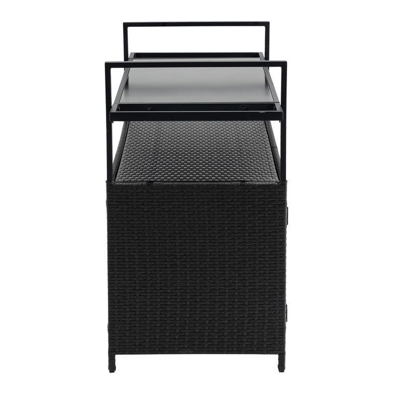 40"W Outdoor Bar Cart, Wine Serving Cart Wheels , Rolling Rattan Beverage Bar Counter Table Glass Top