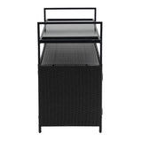 40"W Outdoor Bar Cart, Wine Serving Cart Wheels , Rolling Rattan Beverage Bar Counter Table Glass Top