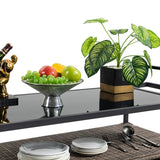 40"W Outdoor Bar Cart, Wine Serving Cart Wheels , Rolling Rattan Beverage Bar Counter Table Glass Top