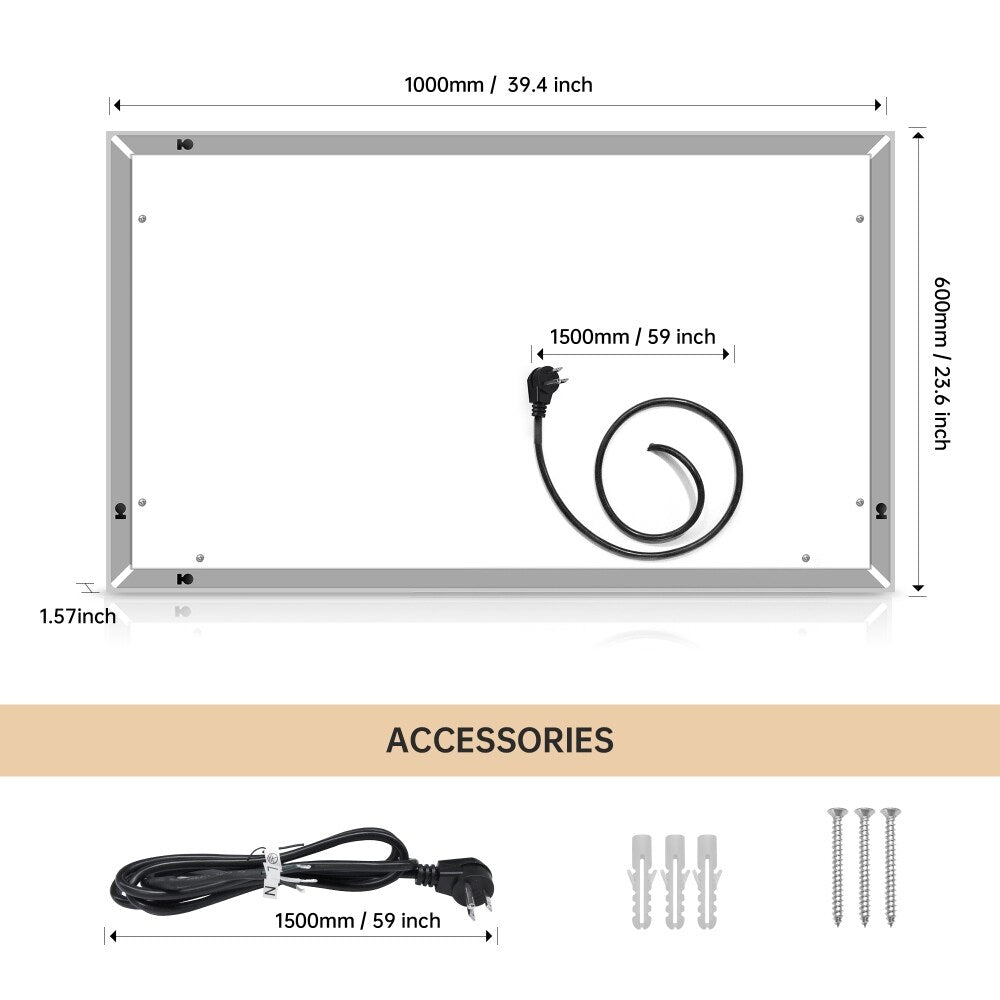 40*24 LED Lighted Bathroom Wall Mounted Mirror with High Lumen+Anti-Fog Separately Control - 40*24