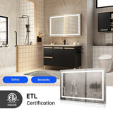 40*24 LED Lighted Bathroom Wall Mounted Mirror with High Lumen+Anti-Fog Separately Control - 40*24